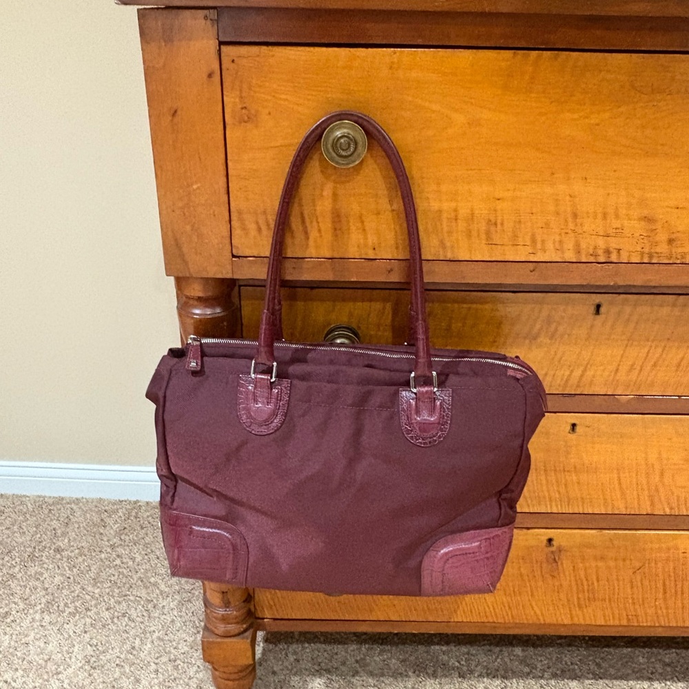 Tumi Georgetown Foxhall Maroon Leather Nylon Briefcase Bag Tote EUC